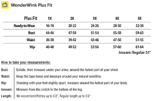 WonderWink Plus Size Chart